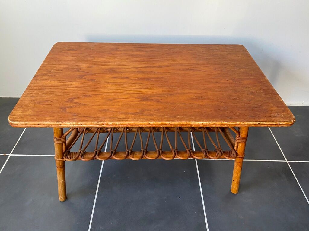 Vintage rattan coffee table 86x53x46 70s