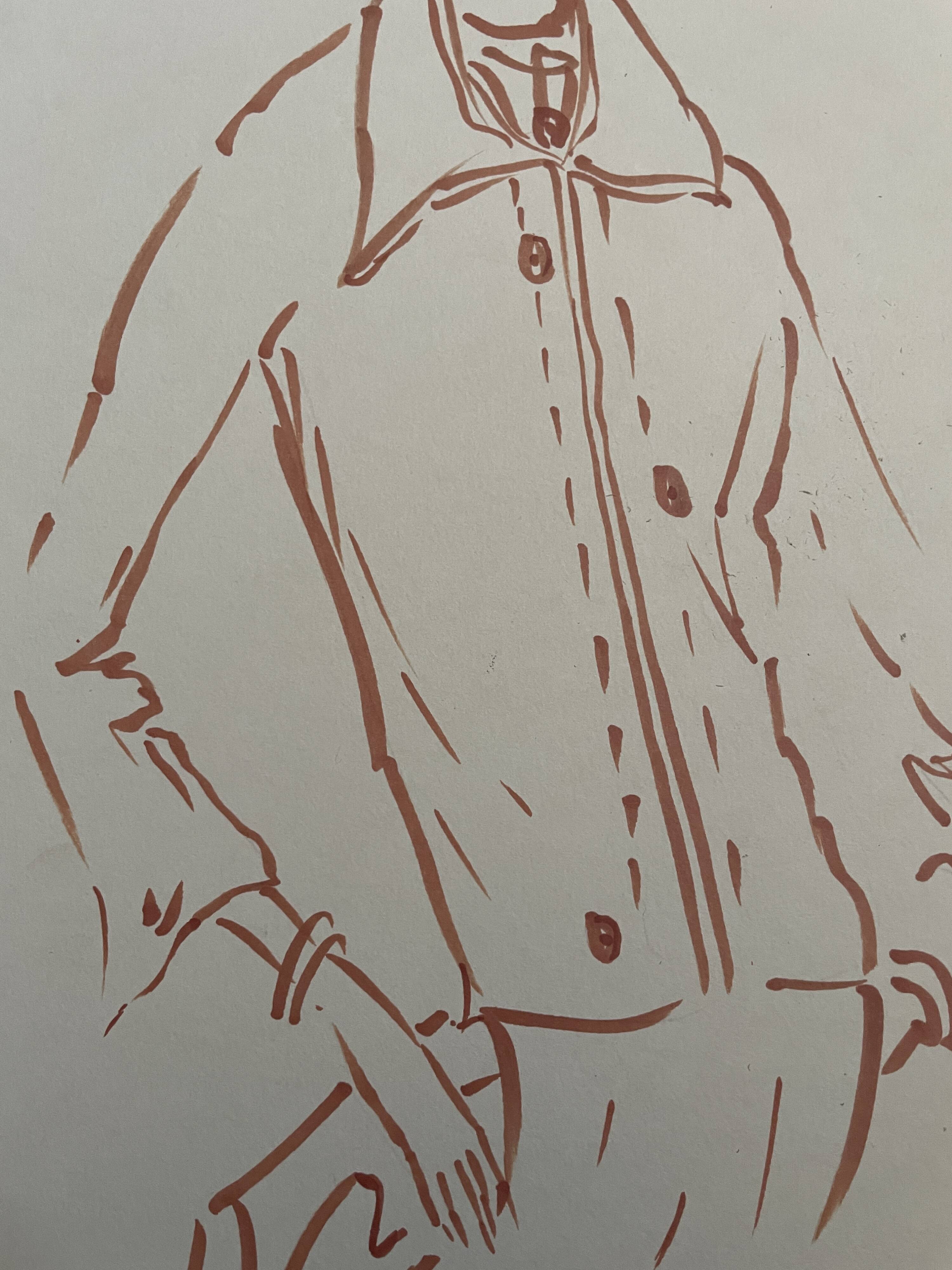 Painting signed in ink fashion engraving "study model of woman's jacket"