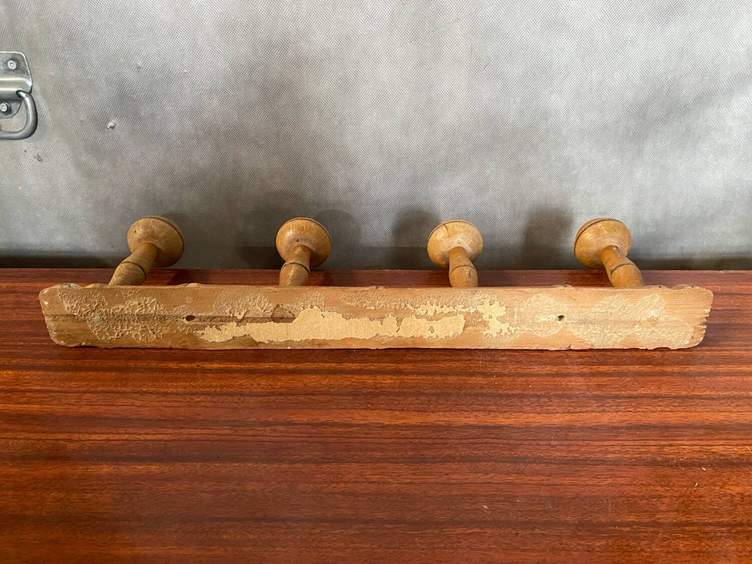 Old Coat Rack Wall Mounted x4 Wood Bamboo Style Vintage