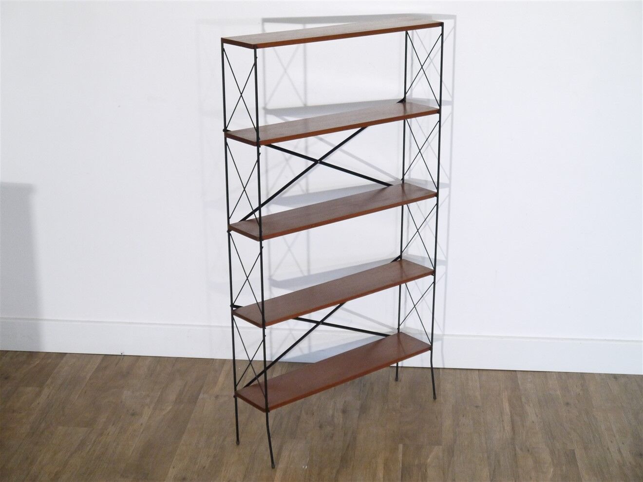 Vintage self-supporting teak and metal shelf 1960