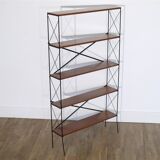Vintage self-supporting teak and metal shelf 1960