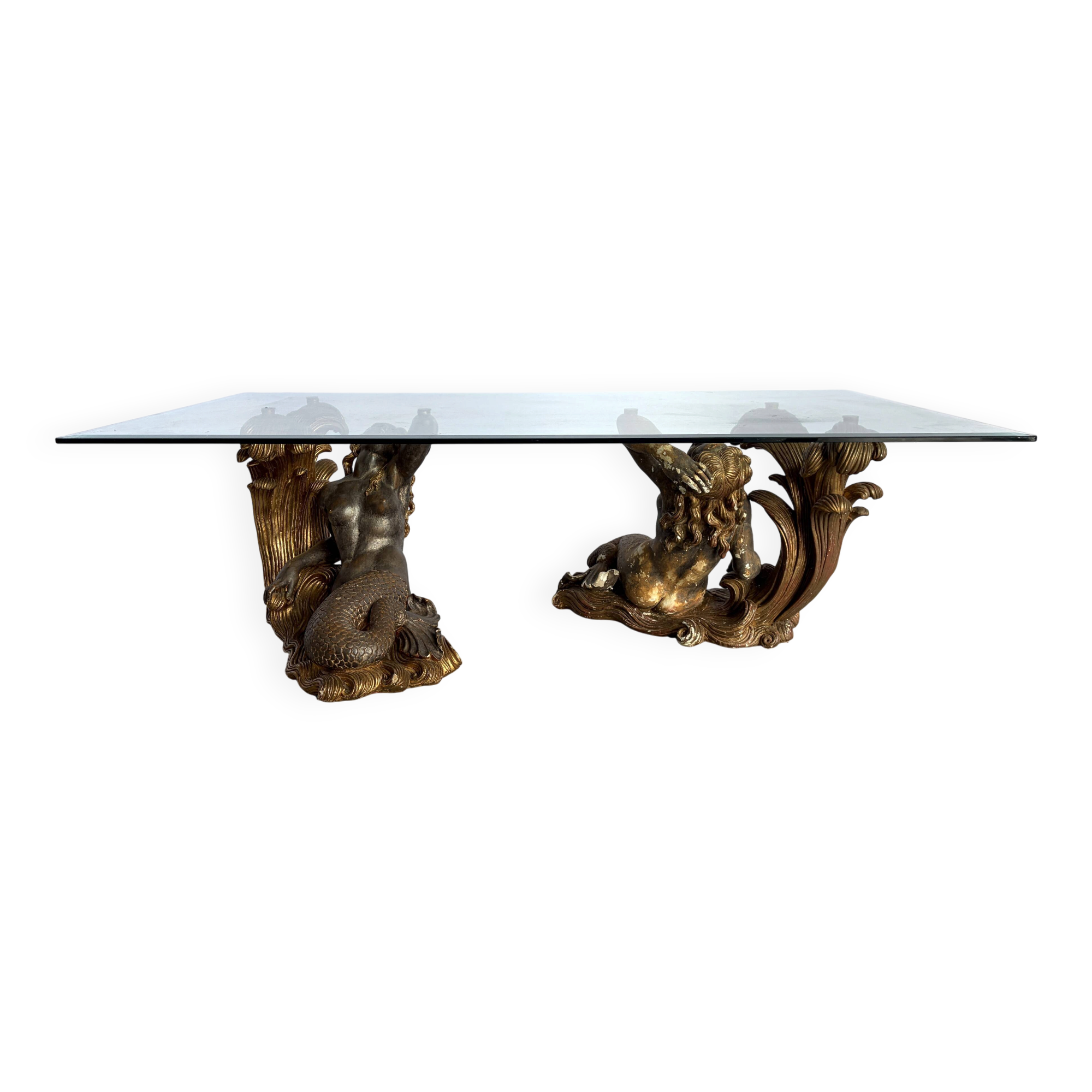 Vintage gilt wood mermaid coffee table, 1960s - Italy