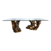 Vintage gilt wood mermaid coffee table, 1960s - Italy