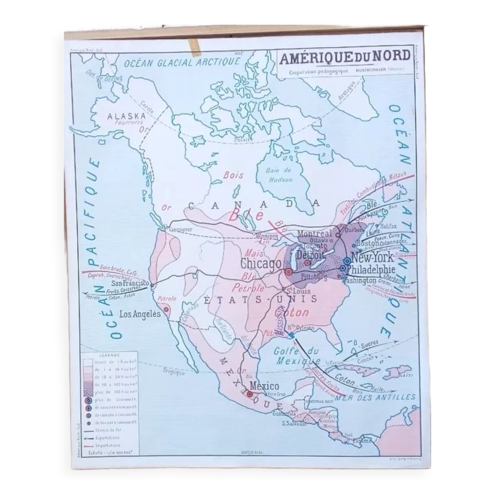 School poster wall map Rossignol Montmorillon South & North America