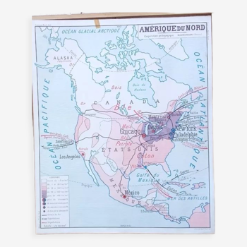 Affiche scolaire carte murale Rossignol Montmorillon Amérique du Sud & du Nord