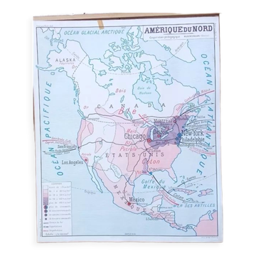 Affiche scolaire carte murale Rossignol Montmorillon Amérique du Sud & du Nord