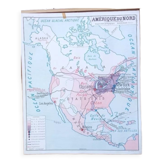 Affiche scolaire carte murale Rossignol Montmorillon Amérique du Sud & du Nord