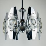 Chrome and glass lustre with lenses by Oscar Torlasco, Italy, 1960s.