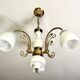Three-light chandelier in gilded brass and porcelain, Art Nouveau style, 1970.