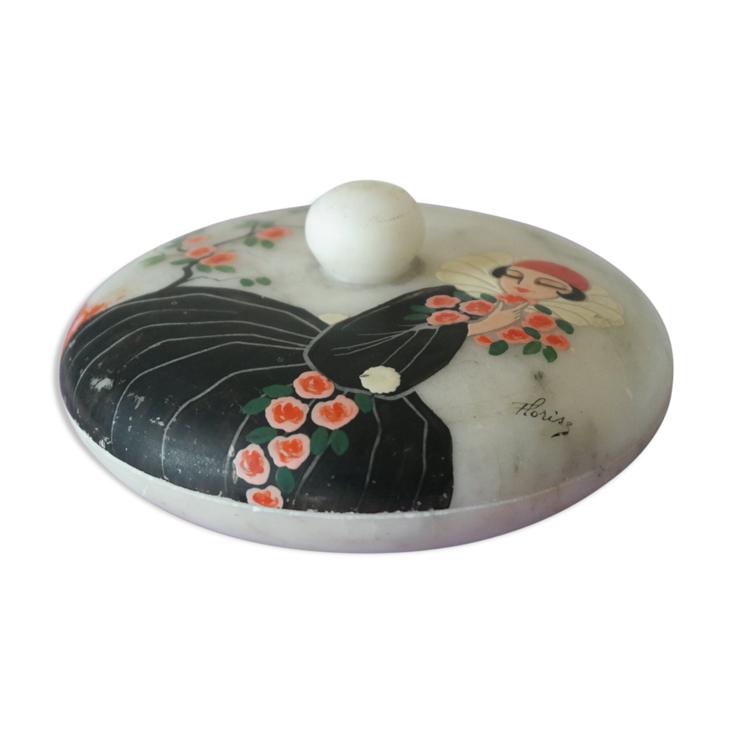 Hand-painted art deco round box