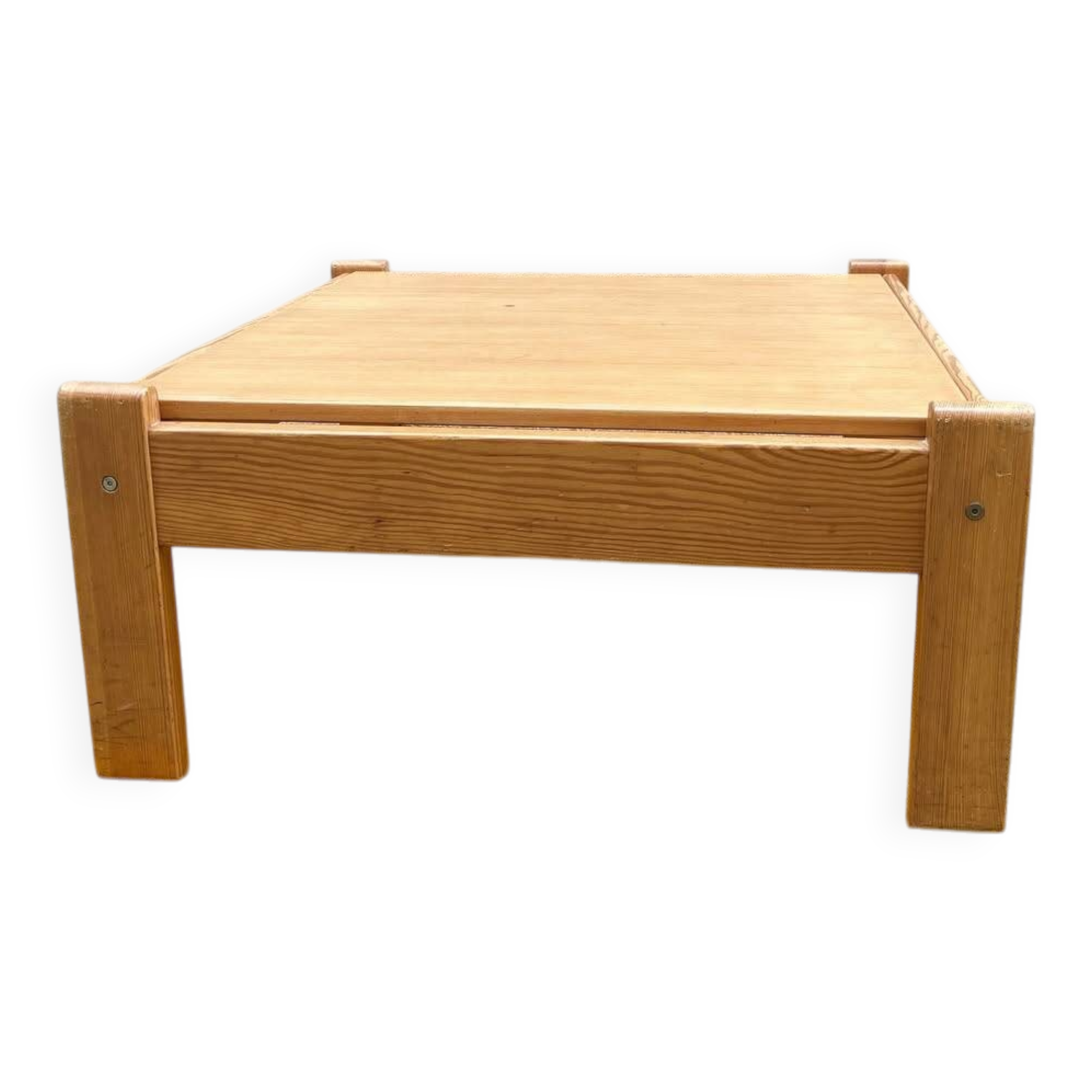 Vintage coffee table in solid pine – Brutalist style (70 x 71 cm)