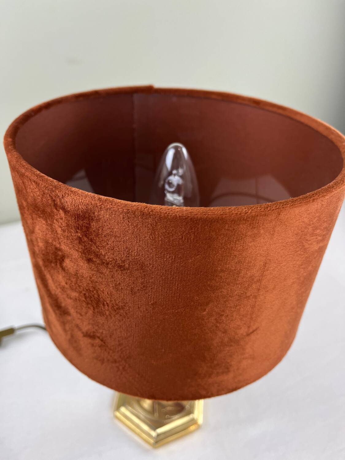 Brass and velvet lamp