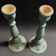 Paire de bougeoirs vintage en bois peint