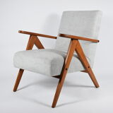 Vintage original armchair 1960s, totally restored, light grey fabric