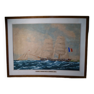 Grande Gouache Marine Titrée Nantes Talma Datée 1875