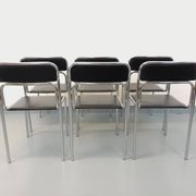 Set of 6 vintage Italian stackable chairs in chrome metal and skai.