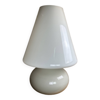 Lampe italienne vintage 1980 en verre opalin beige Ht 70 cm