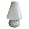 Lampe italienne vintage 1980 en verre opalin beige Ht 70 cm