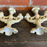 Pair of Double Candelabra Candle Holders CAPODIMONTE Polychrome Ceramic