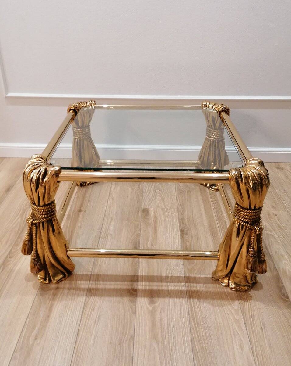 Table basse en or de style Hollywood Regency, années 1970