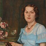 Grand portrait de jeune femme aux fleurs 1904, huile sur toile