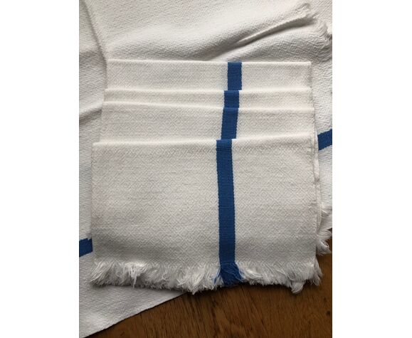 6 serviettes en coton blanc à bande bleue
