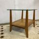 Glass coffee table with oak triangle shape 1950 1960 vintage modernist