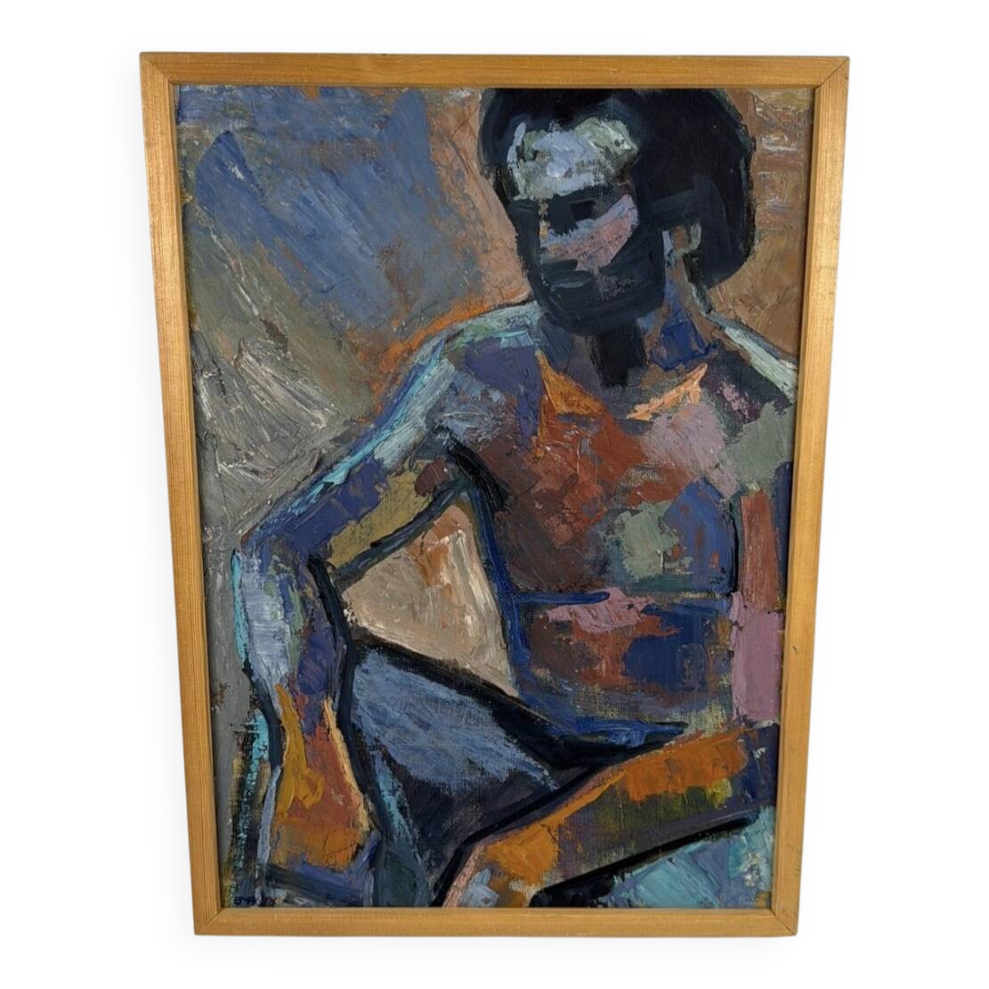 Textured painting of a nude man by Eva Monica Aspberg.