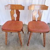 Ensemble de 2 chaises de salle à manger vintage tyroliennes en bois, style ferme autrichienne alpine