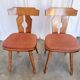 Set of 2 Vintage Tyrolean Wooden Dining Chairs, Austrian Farmhouse Alpine