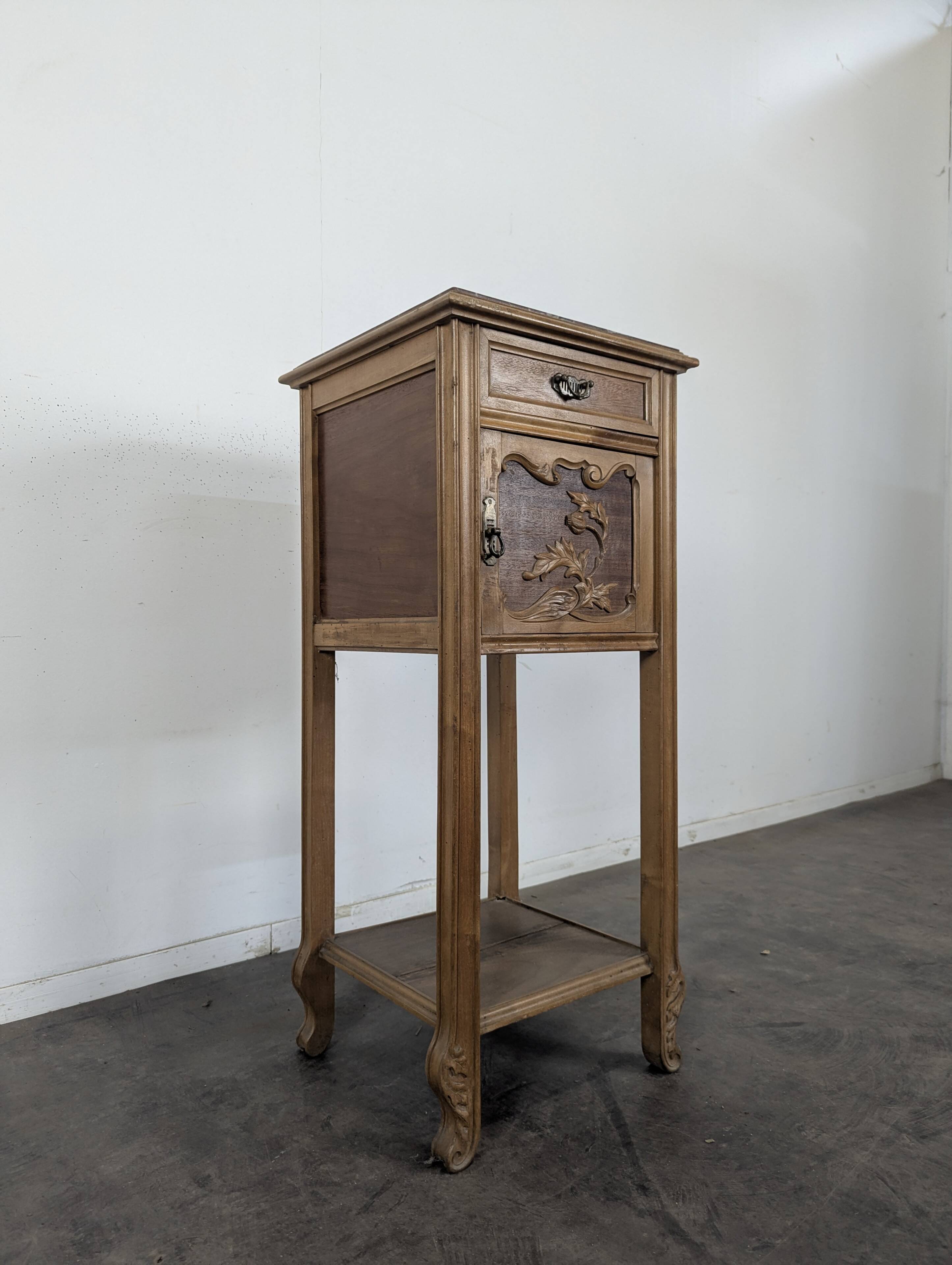 Art Nouveau bedside table with a griotte marble top.