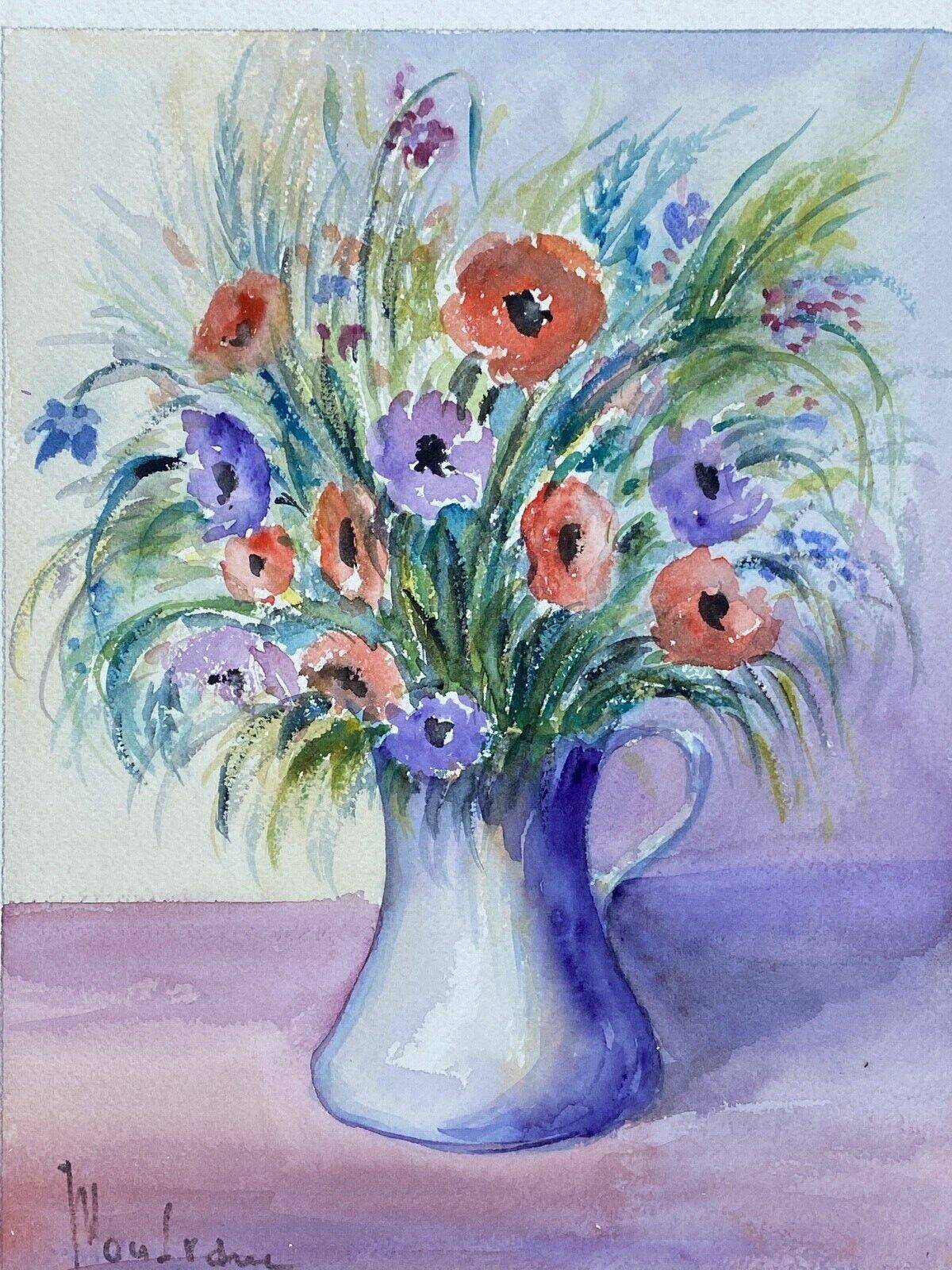 Nouredine watercolor signature to identify still life bouquet of flowers