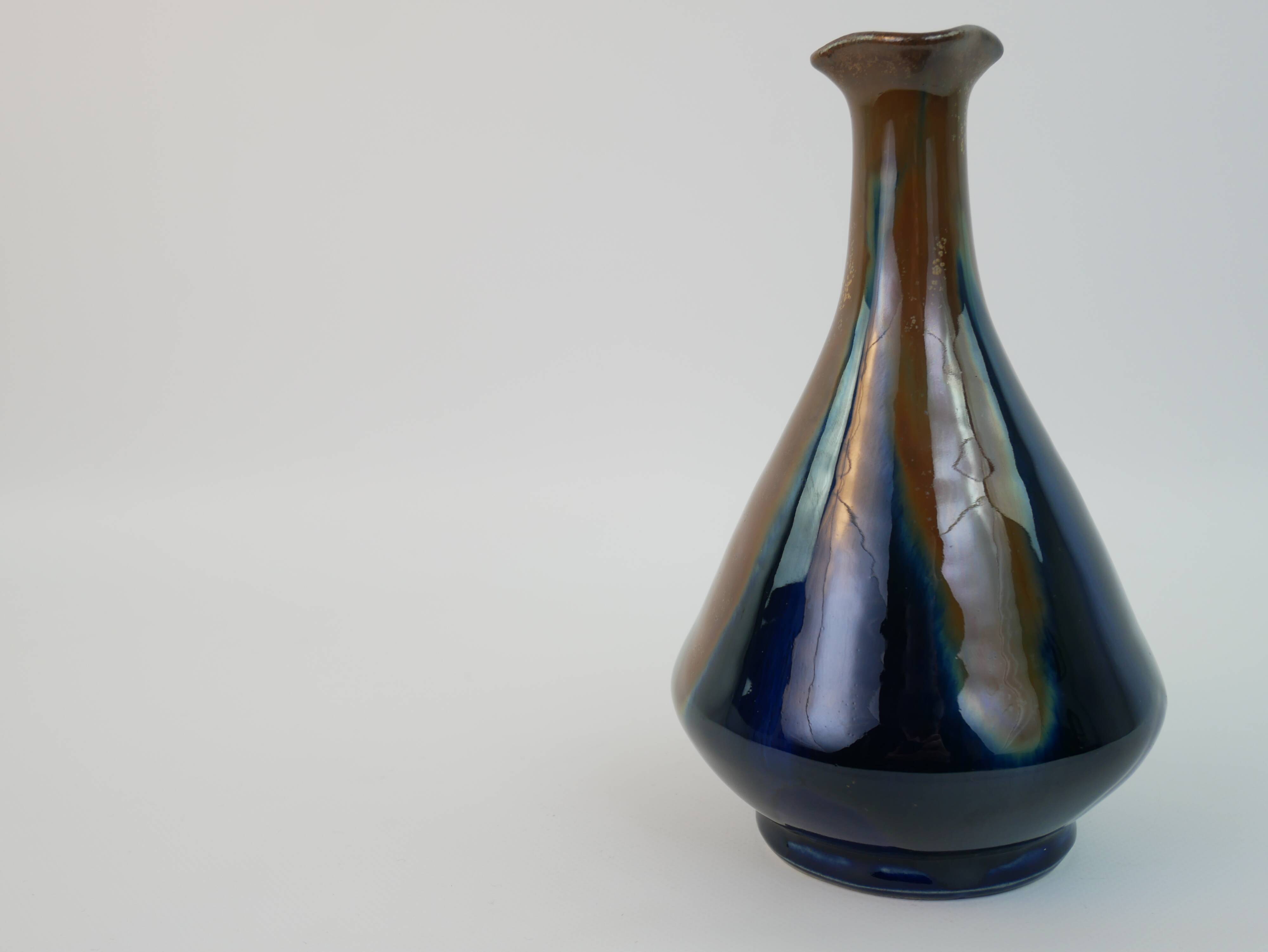 Fournier Demars vase in blue enameled ceramic
