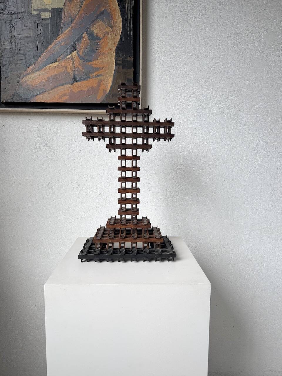 Crucifix sculpture Tramp Art 1900