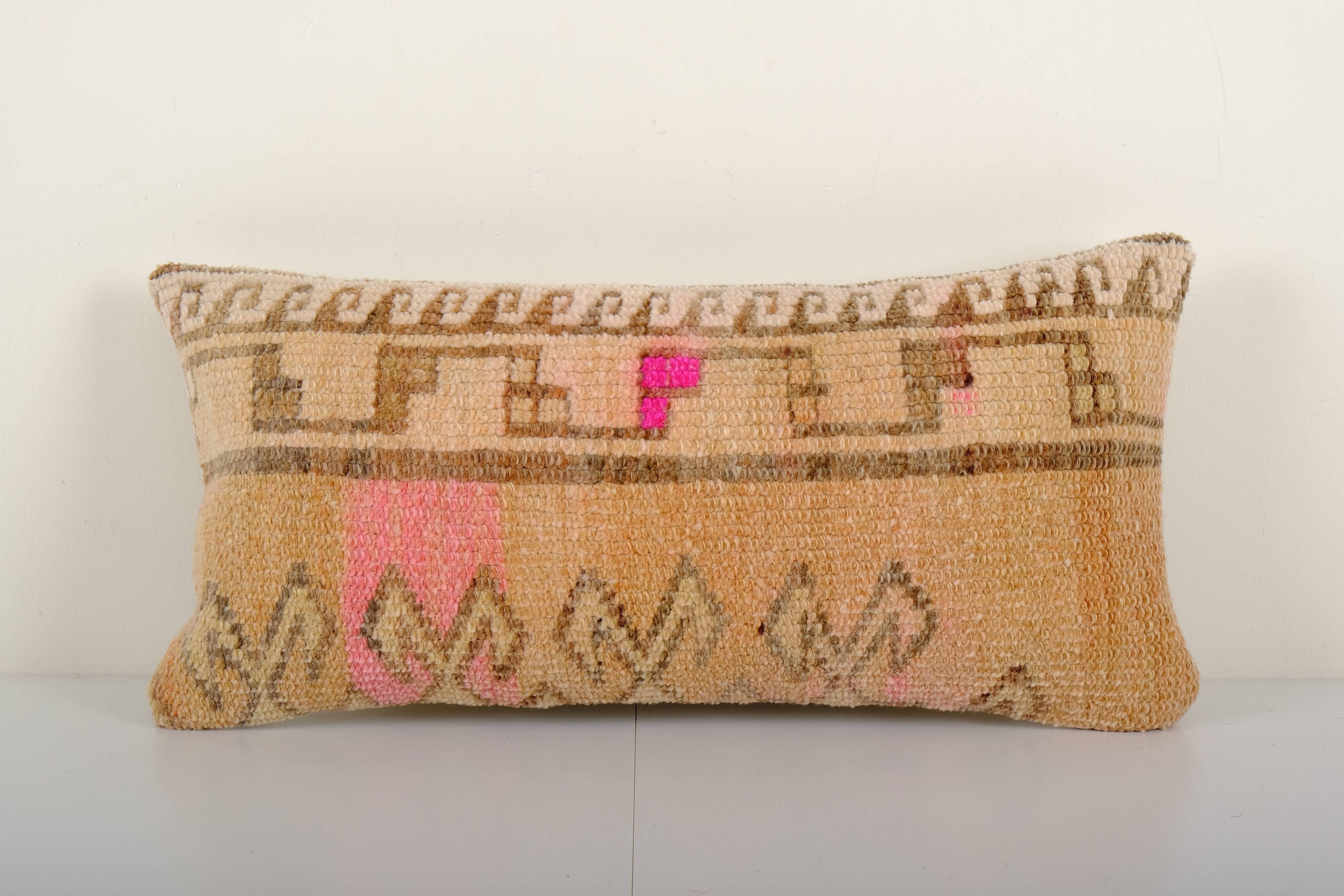 Vintage faded yellow lumbar pillow cover, , couch pillow, tribal oushak rug pillow, carpet cover 12'