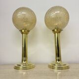 Set of 2 large globe table lamp glass and brass