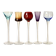 Cinq verres à liqueur colorés sur pied