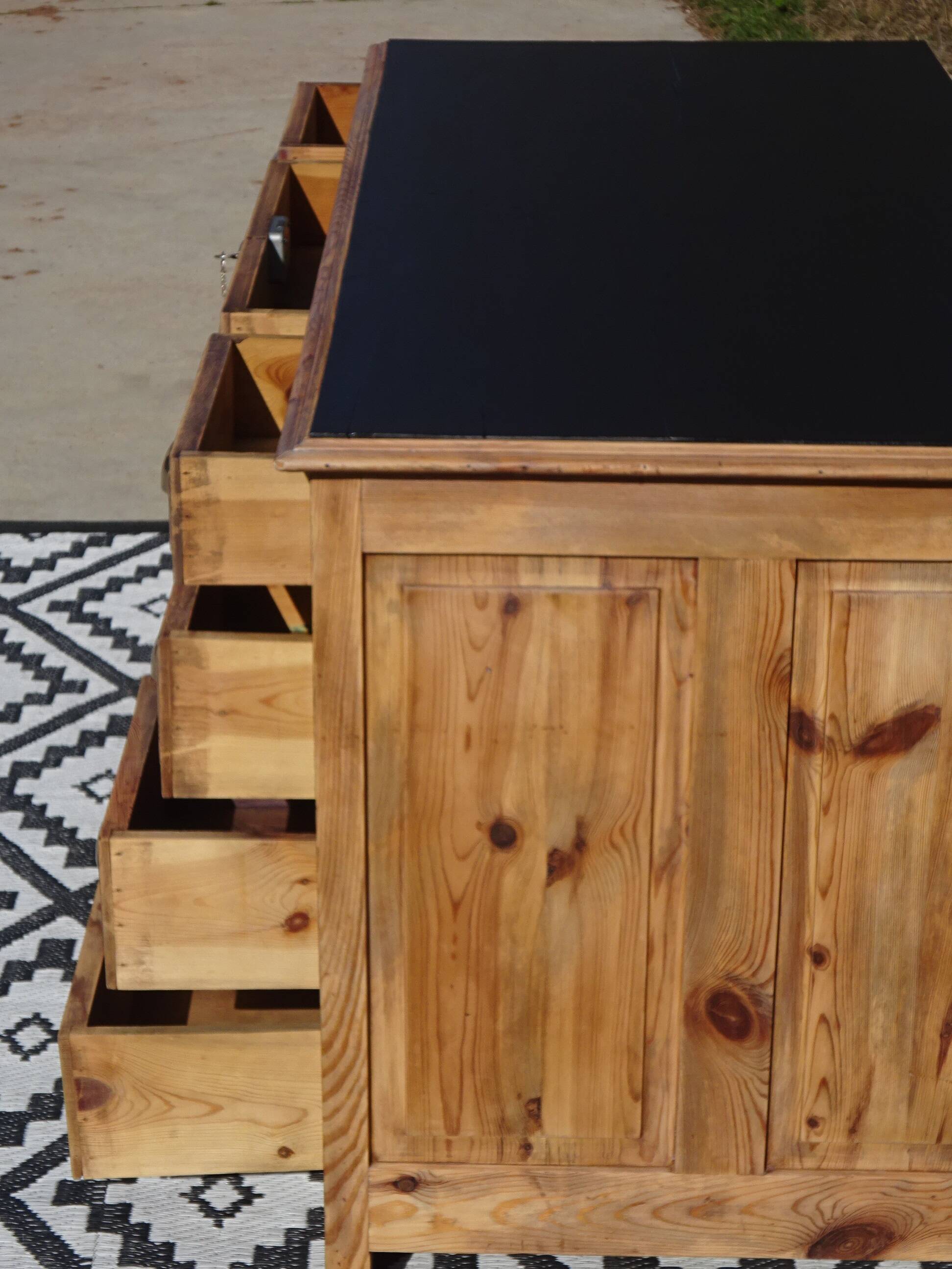Restored antique pine desk, 9 drawers