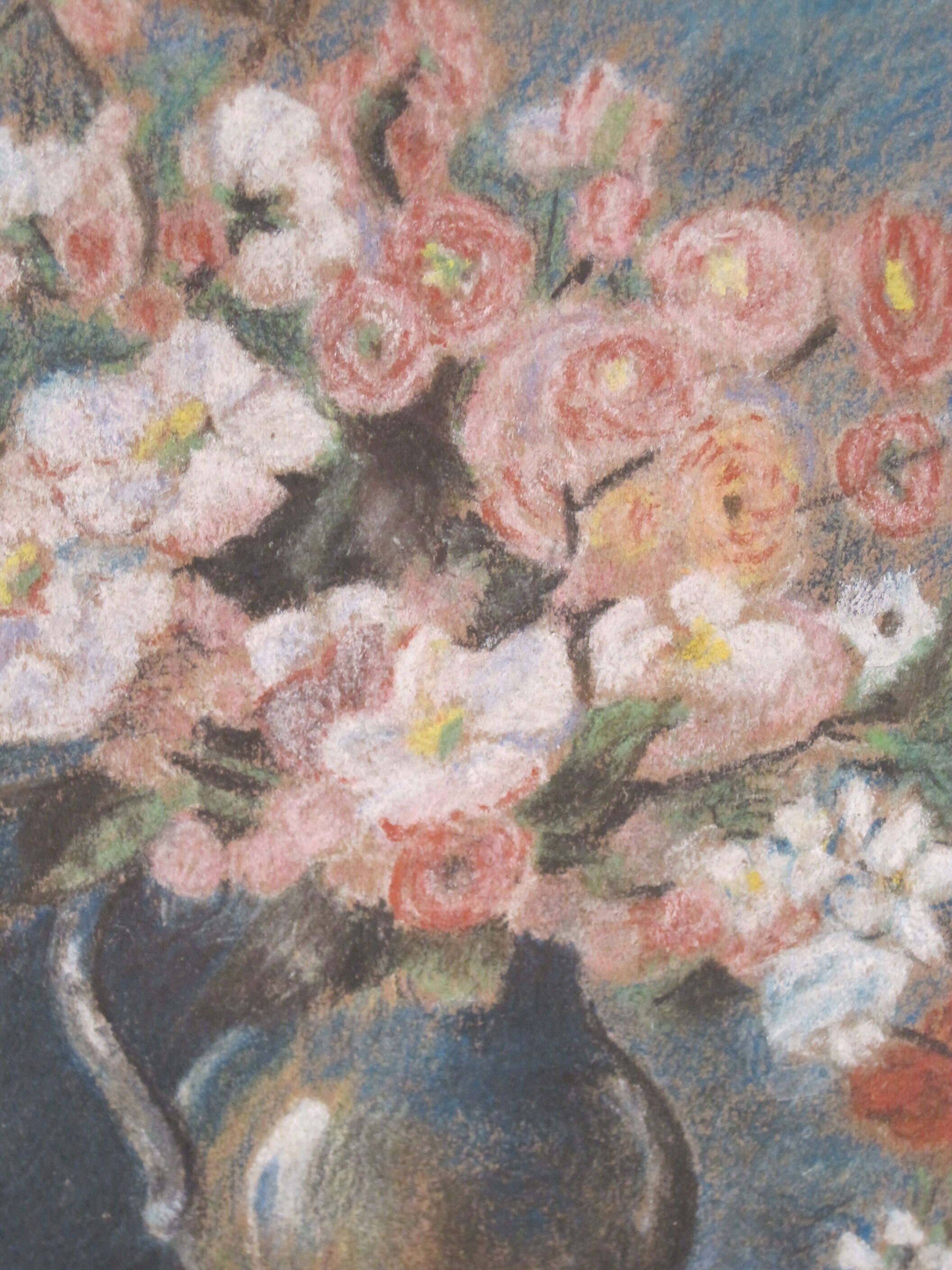 Painting drawing pastel country composition vase bouquet of spring flowers