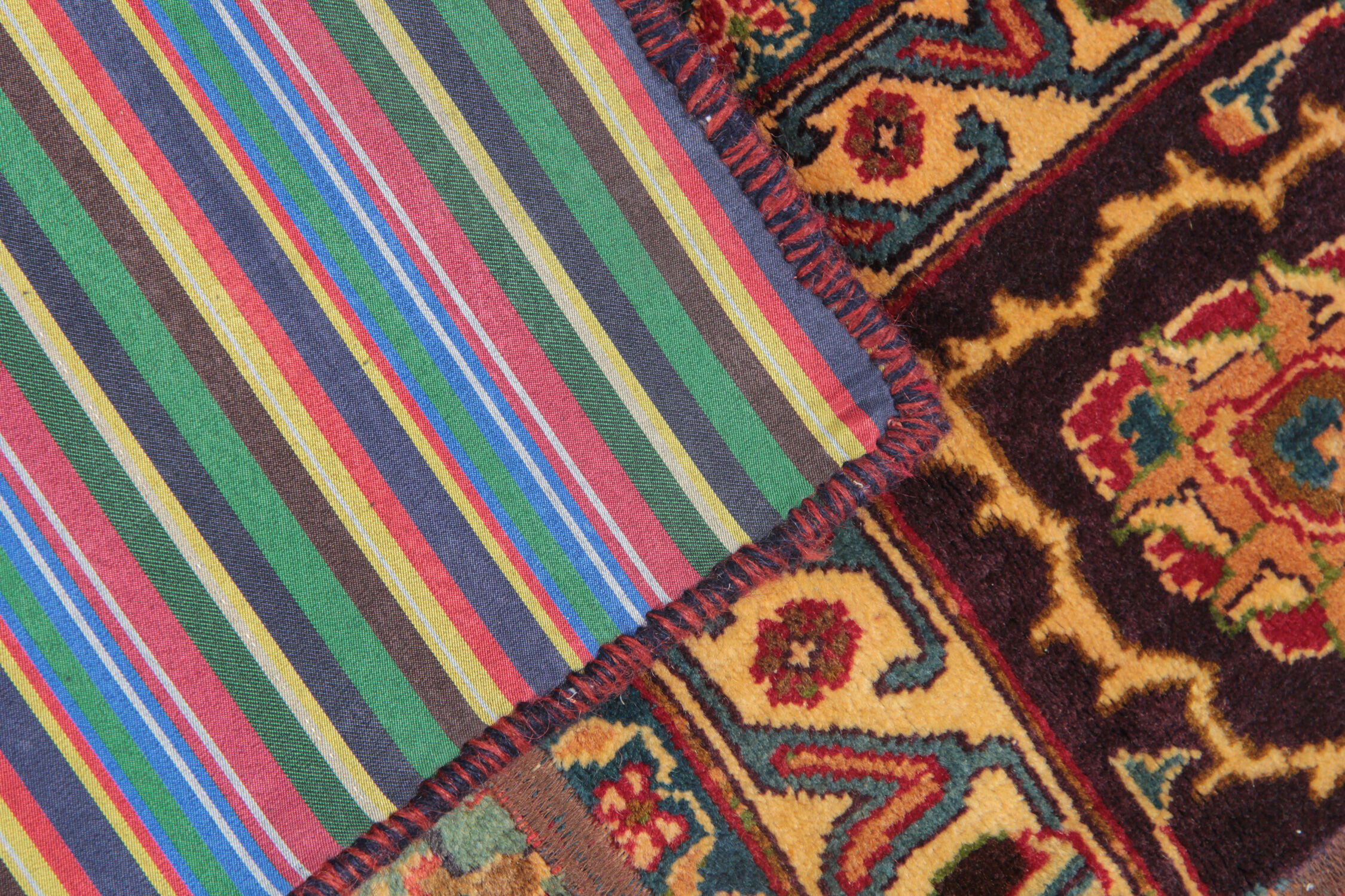 Red vintage patchwork area rug handmade wool living room carpet- 179x248cm