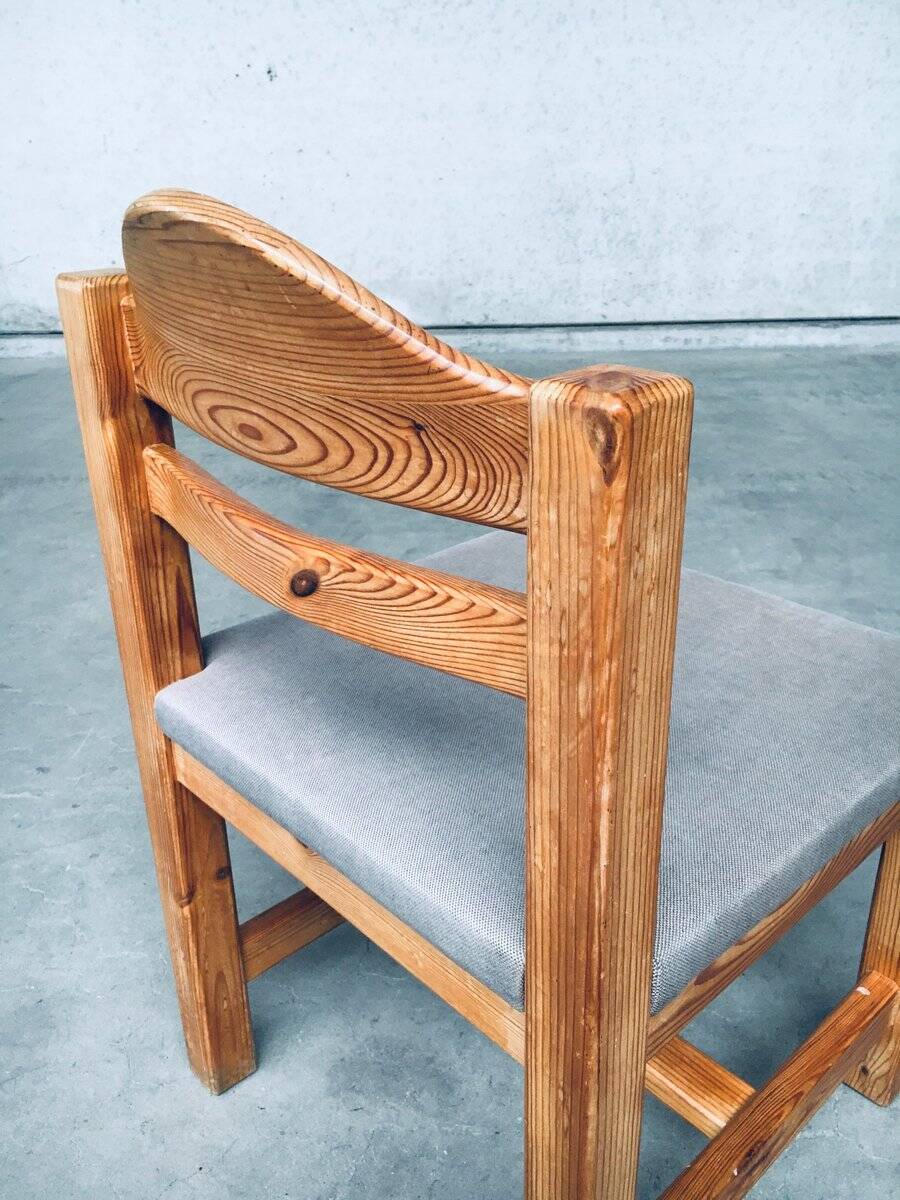 Brutalist Square Model Pine Dining Chairs, 1970s, Set of 6