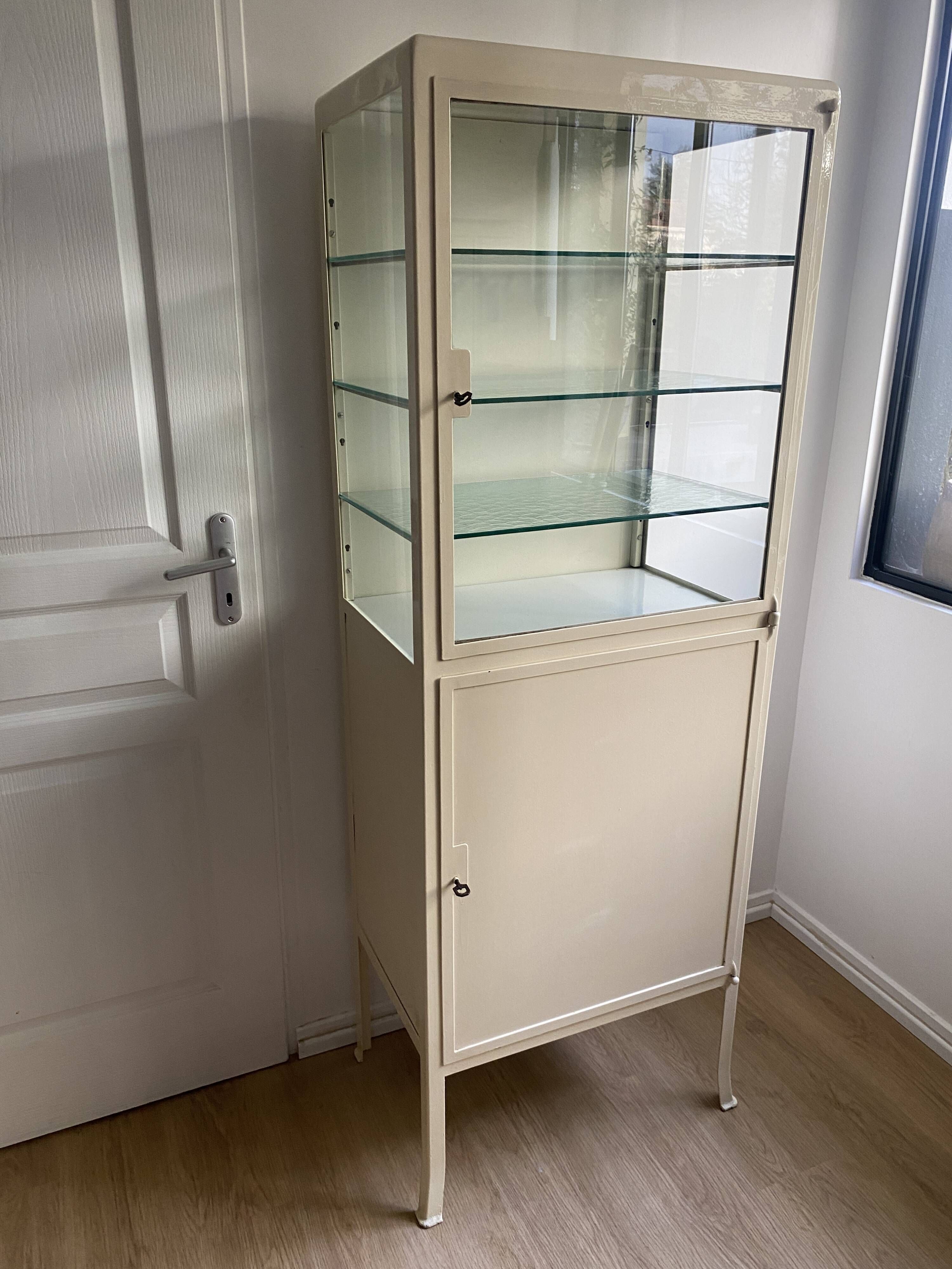 Vintage Parisian cabinet, metal display cabinet, small painted display cabinet