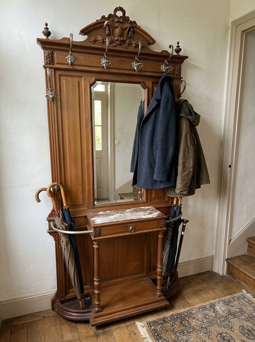 Vestiaire porte manteau en noyer fin XIXe