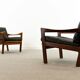 Pair of teak chairs in black leather by Illum Wikkelsoe for Niels Eilersen, Denmark