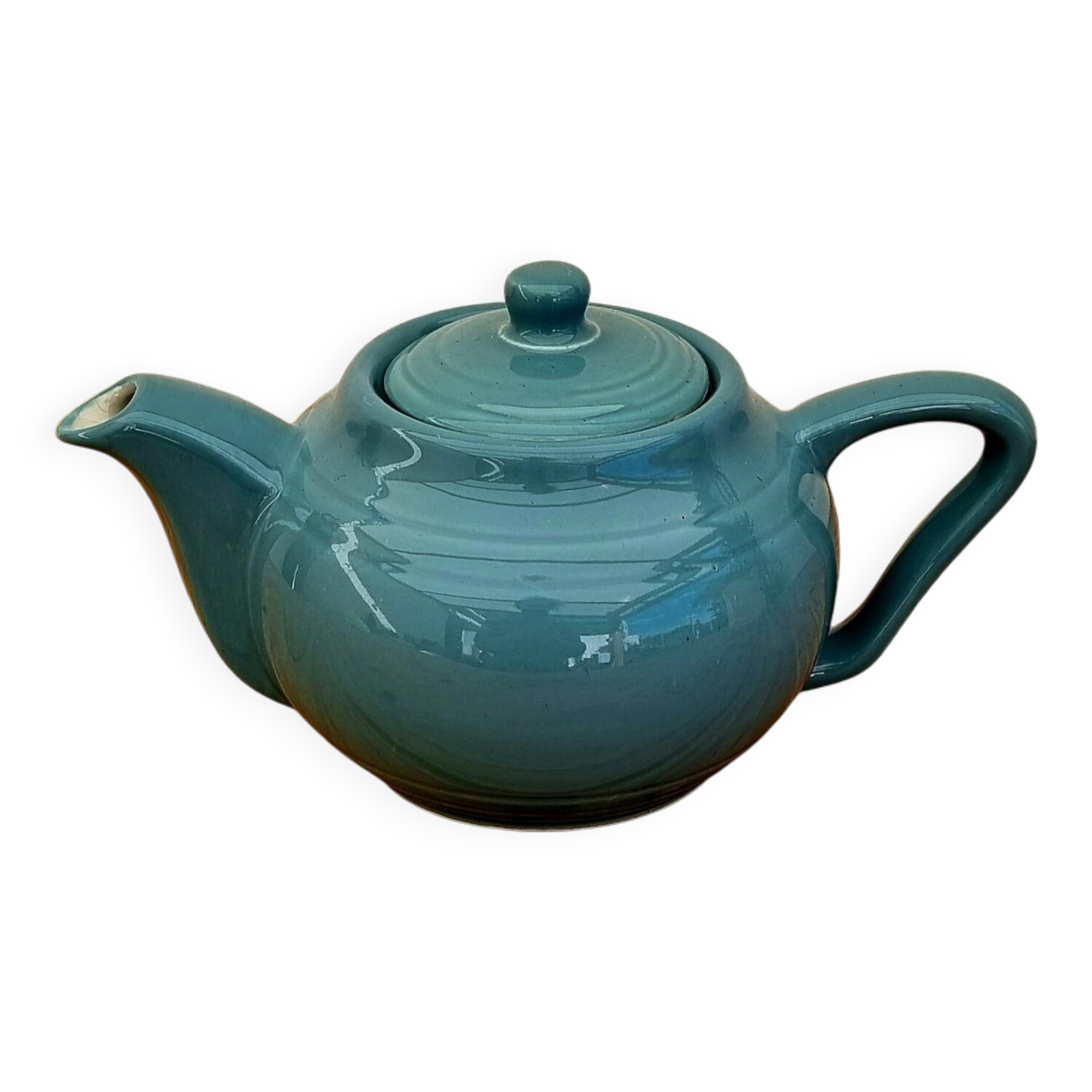 60s blue ceramic teapot