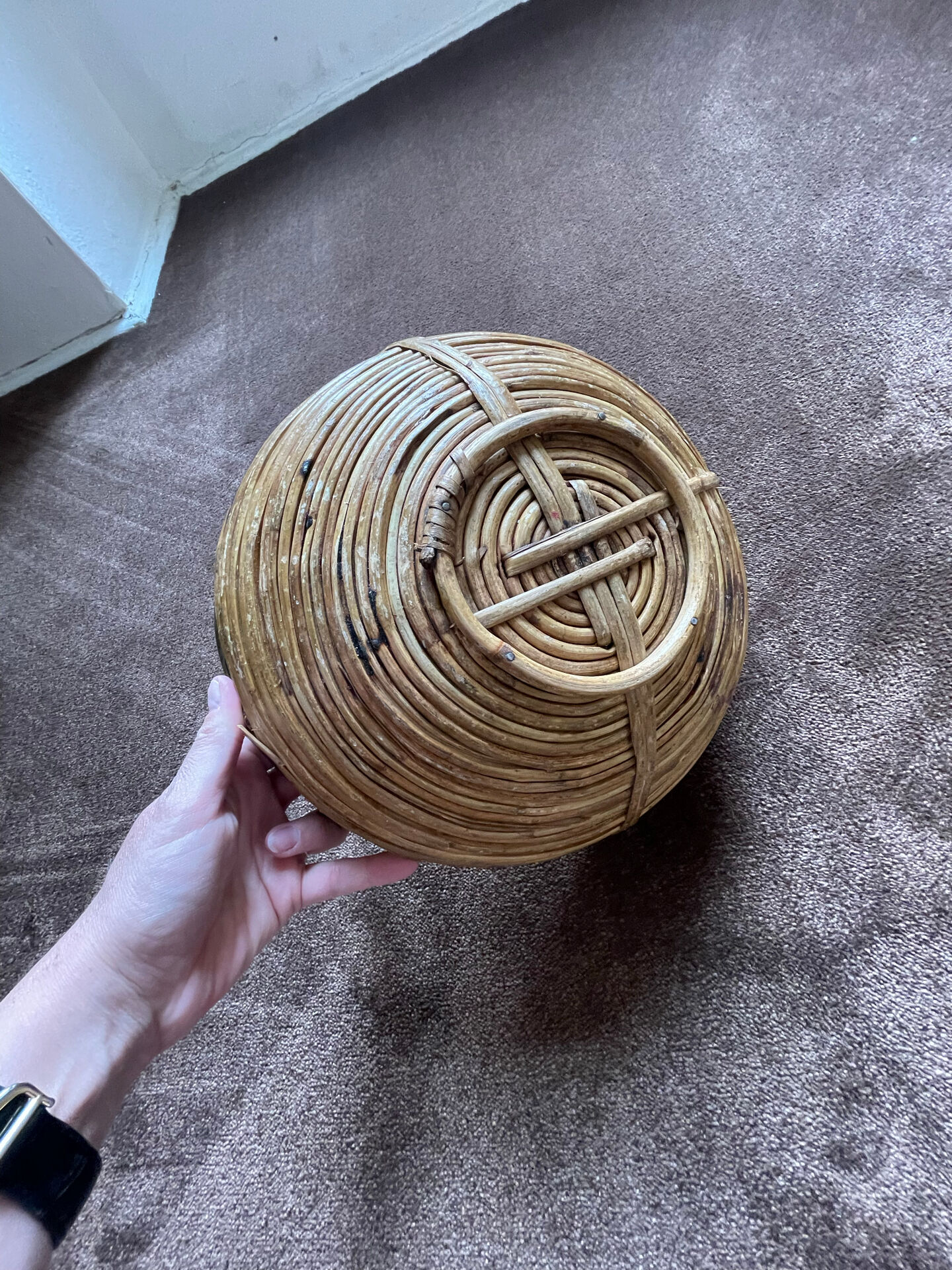 Vintage rattan and brass basket