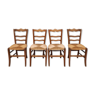 Suite of 4 rustic straw chairs