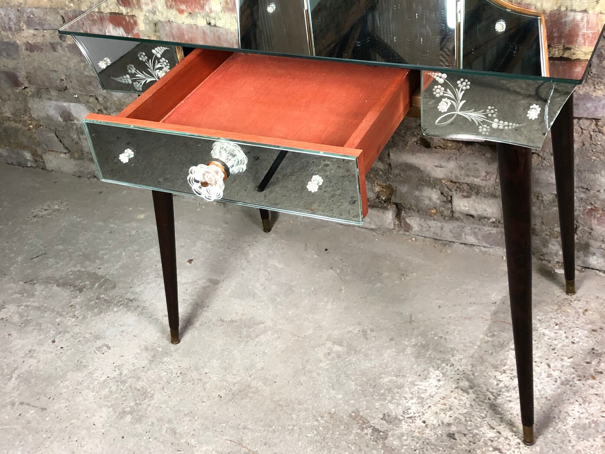 Vintage art deco style dressing table in mirror and wood 50'S