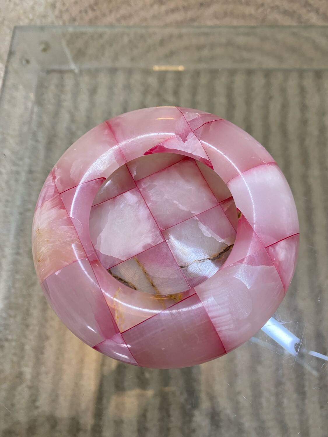 Pink and white onyx ashtray