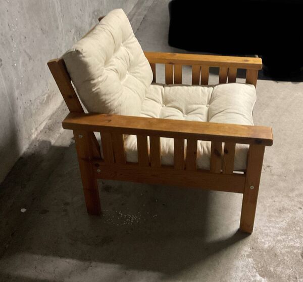 Fauteuil Suède pin rétro 1970